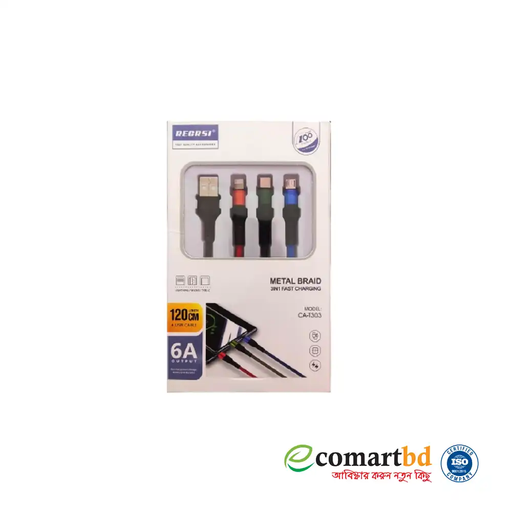 3 IN 1 Data Cable Metal Braid